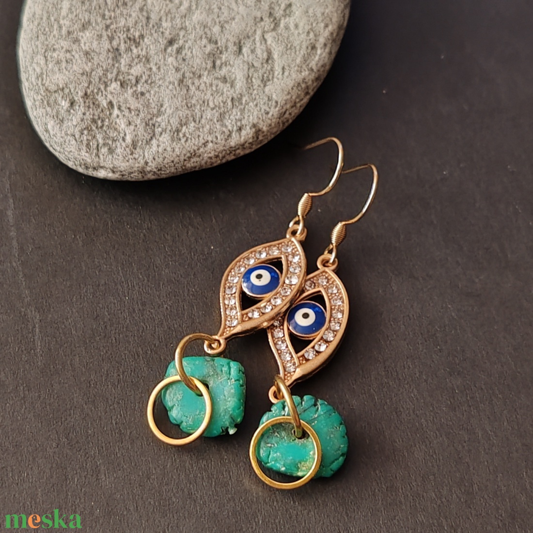Evil eye fülbevaló I. - türkinit  - ékszer - fülbevaló - lógó fülbevaló - Meska.hu