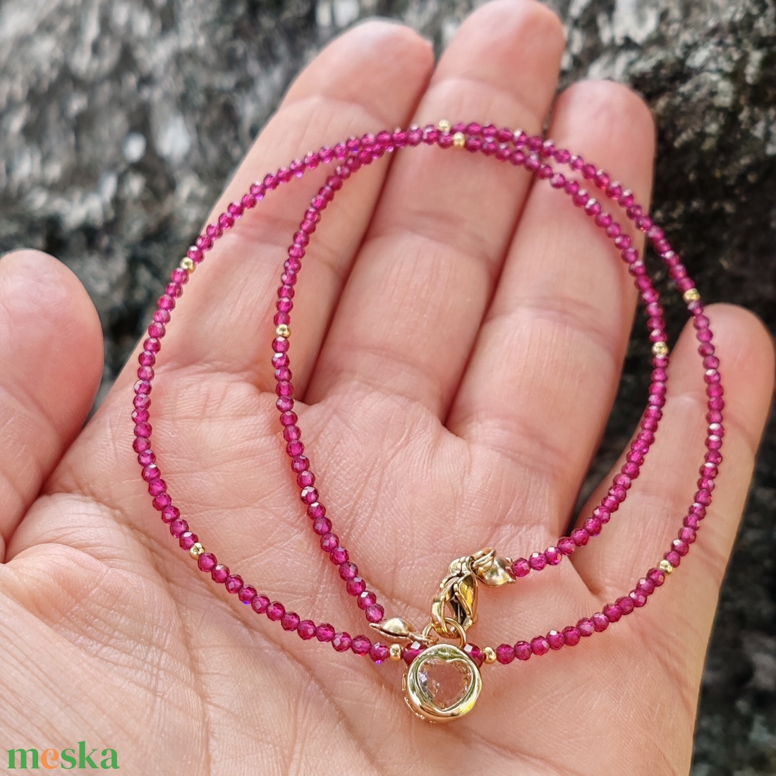 Minidesign... pink cirkónia nemesacél nyaklánc - ékszer - nyaklánc - medálos nyaklánc - Meska.hu