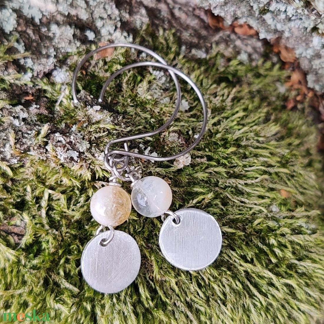 Korongok... citrin - alu fülbevaló - ékszer - fülbevaló - lógó fülbevaló - Meska.hu