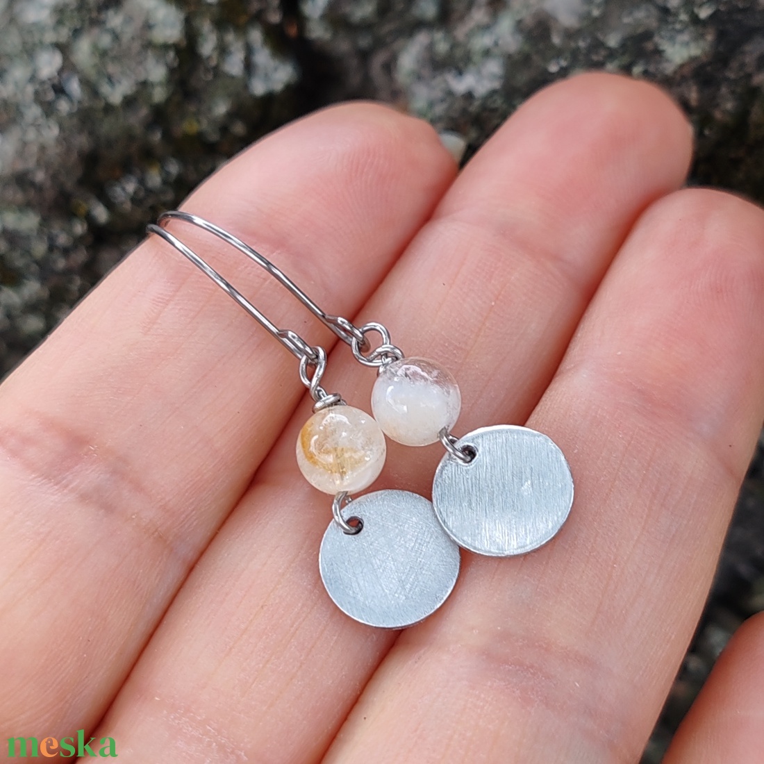 Korongok... citrin - alu fülbevaló - ékszer - fülbevaló - lógó fülbevaló - Meska.hu