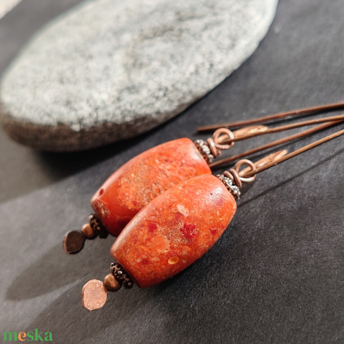 Szivacskorall réz fülbevaló  - ékszer - fülbevaló - lógó fülbevaló - Meska.hu Szivacskorall réz fülbevaló  - ékszer - fülbevaló - lógó fülbevaló - Meska.hu