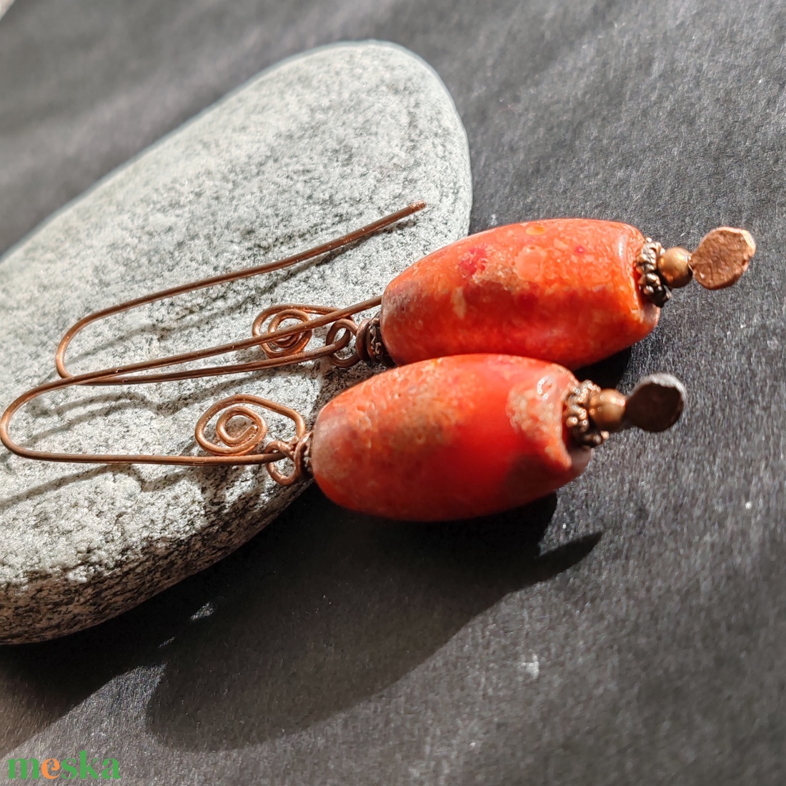 Szivacskorall réz fülbevaló  - ékszer - fülbevaló - lógó fülbevaló - Meska.hu Szivacskorall réz fülbevaló  - ékszer - fülbevaló - lógó fülbevaló - Meska.hu
