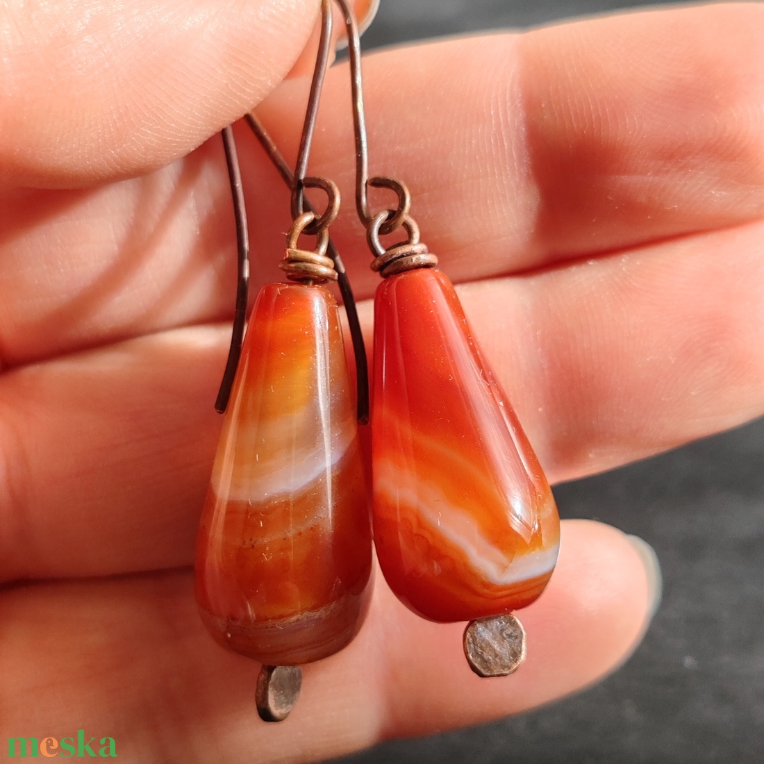Karneol fülbevaló vörösrézzel -  - Meska.hu Karneol fülbevaló vörösrézzel -  - Meska.hu