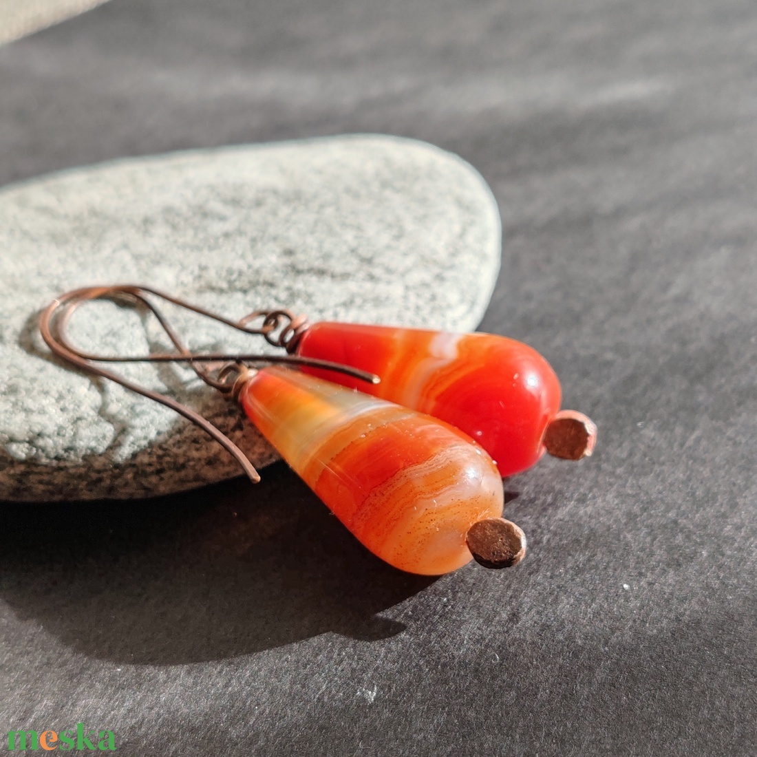 Karneol fülbevaló vörösrézzel -  - Meska.hu Karneol fülbevaló vörösrézzel -  - Meska.hu