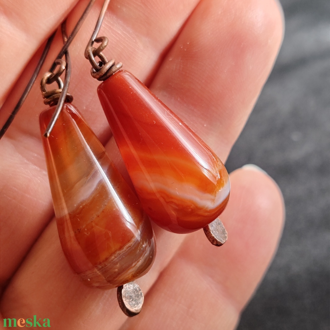 Karneol fülbevaló vörösrézzel -  - Meska.hu Karneol fülbevaló vörösrézzel -  - Meska.hu