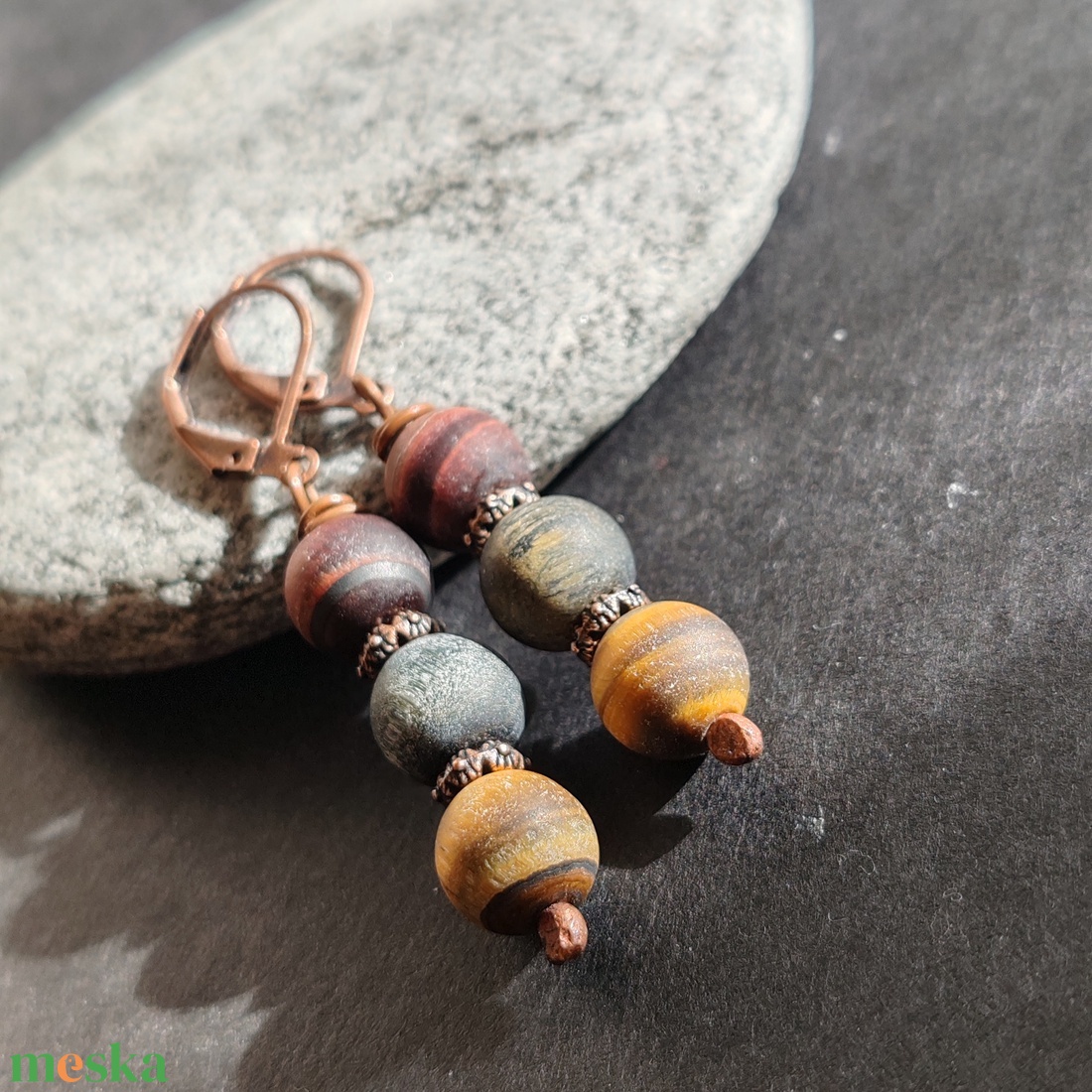 Matt tigrisszem fülbevaló - ékszer - fülbevaló - lógó fülbevaló - Meska.hu Matt tigrisszem fülbevaló - ékszer - fülbevaló - lógó fülbevaló - Meska.hu