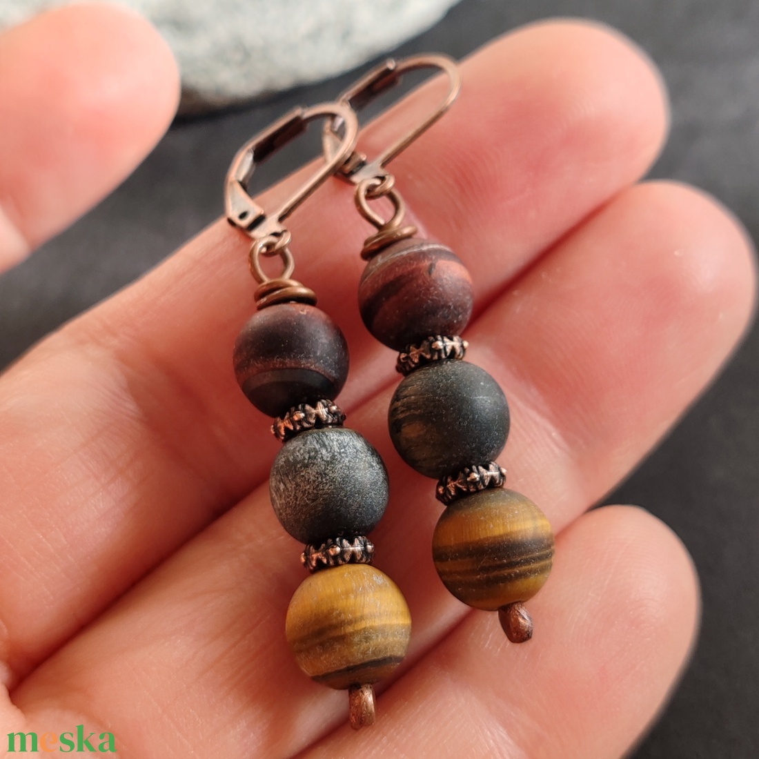 Matt tigrisszem fülbevaló - ékszer - fülbevaló - lógó fülbevaló - Meska.hu Matt tigrisszem fülbevaló - ékszer - fülbevaló - lógó fülbevaló - Meska.hu