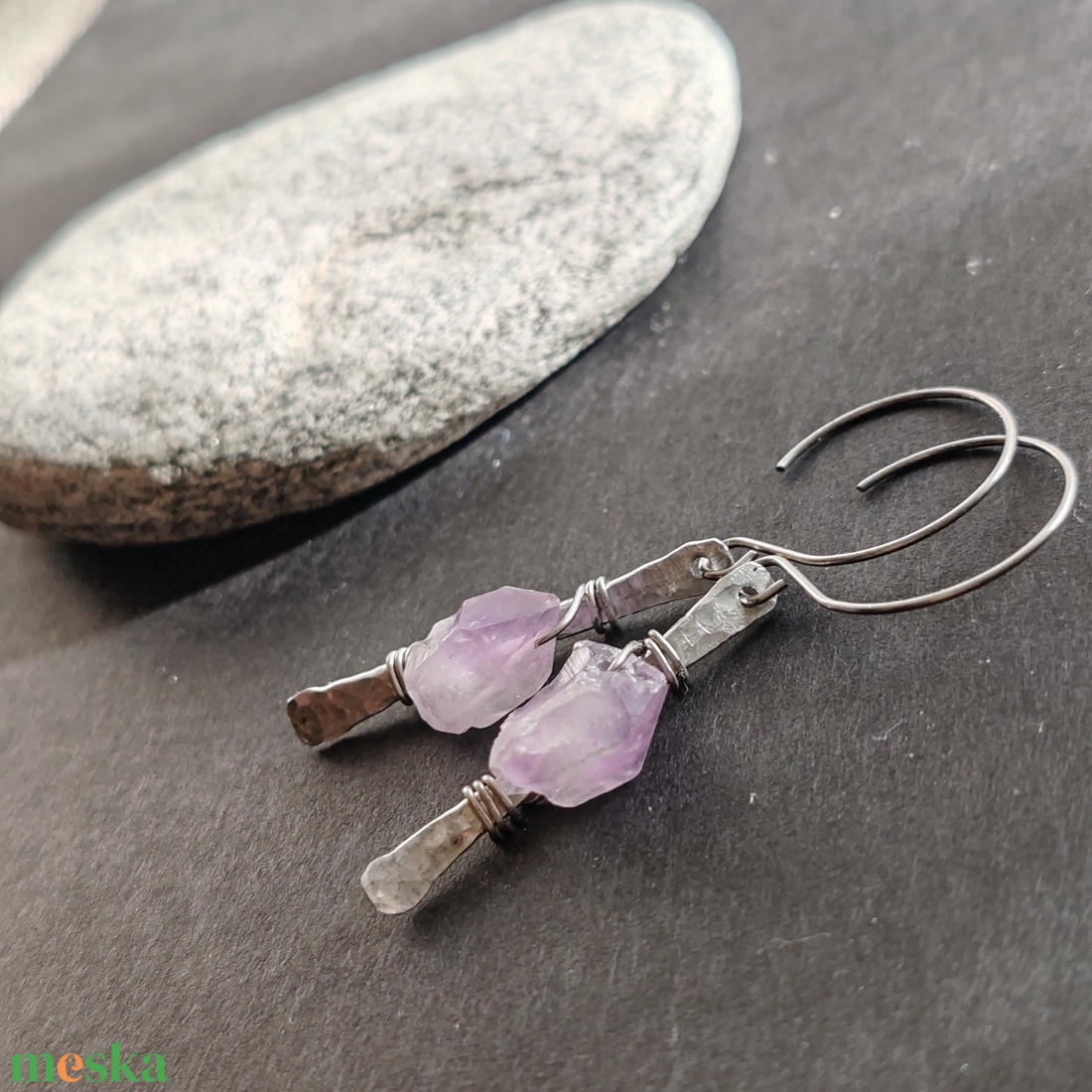 Ametiszt pálca... rusztikus fülbevaló -  - Meska.hu