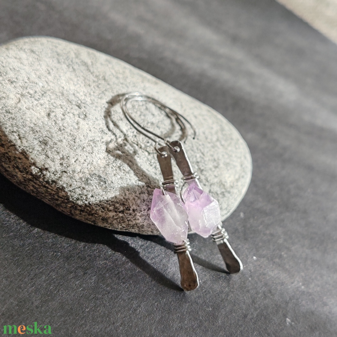 Ametiszt pálca... rusztikus fülbevaló -  - Meska.hu