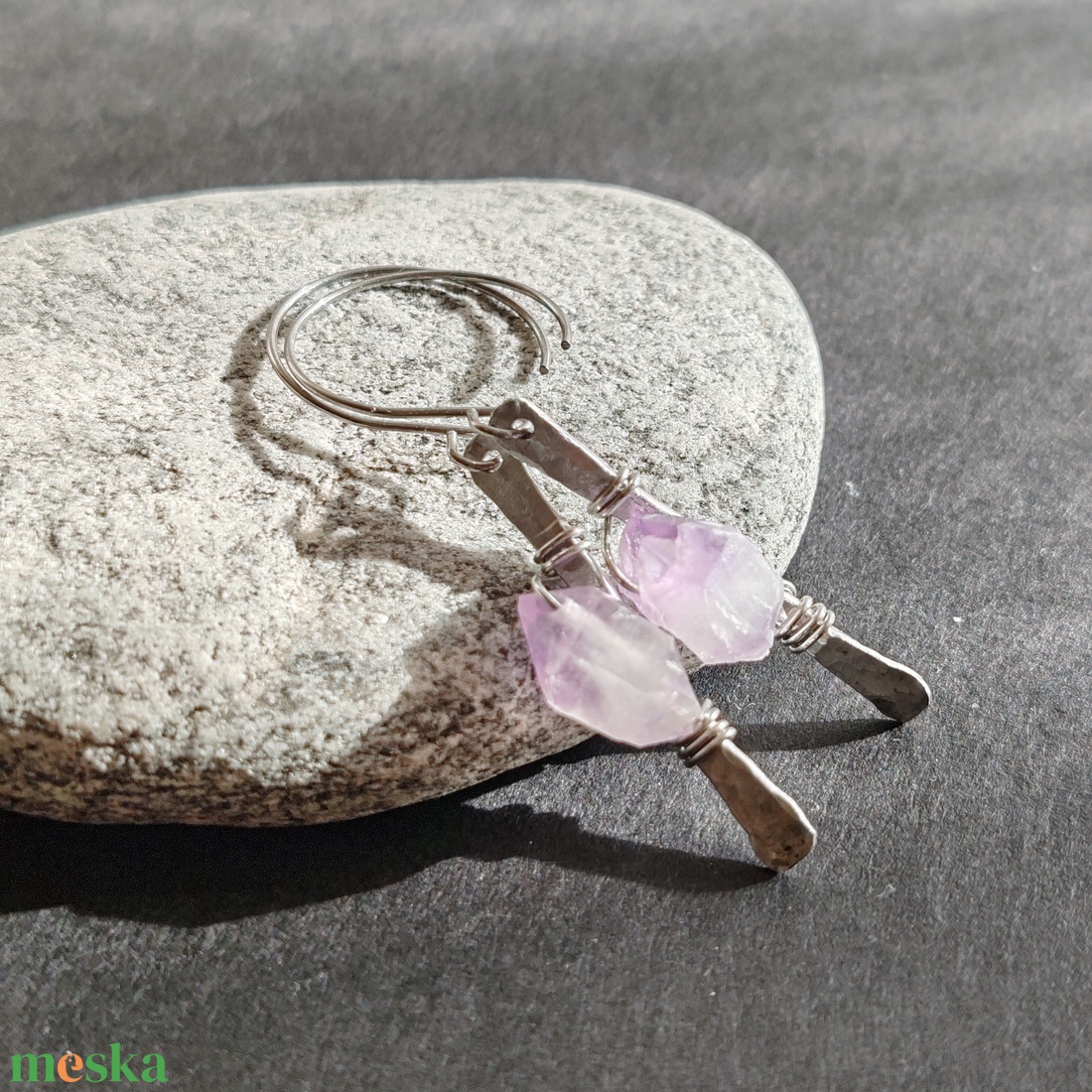 Ametiszt pálca... rusztikus fülbevaló -  - Meska.hu