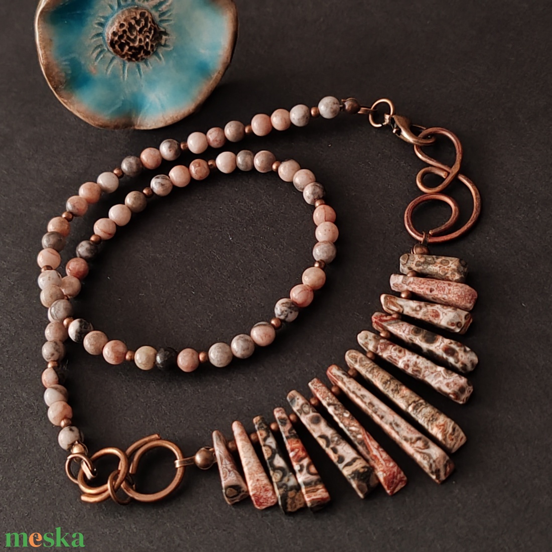 Jáspis nyaklánc vörösrézzel  - ékszer - nyaklánc - gyöngyös nyaklánc - Meska.hu
