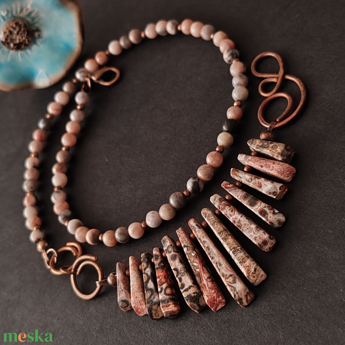Jáspis nyaklánc vörösrézzel  - ékszer - nyaklánc - gyöngyös nyaklánc - Meska.hu