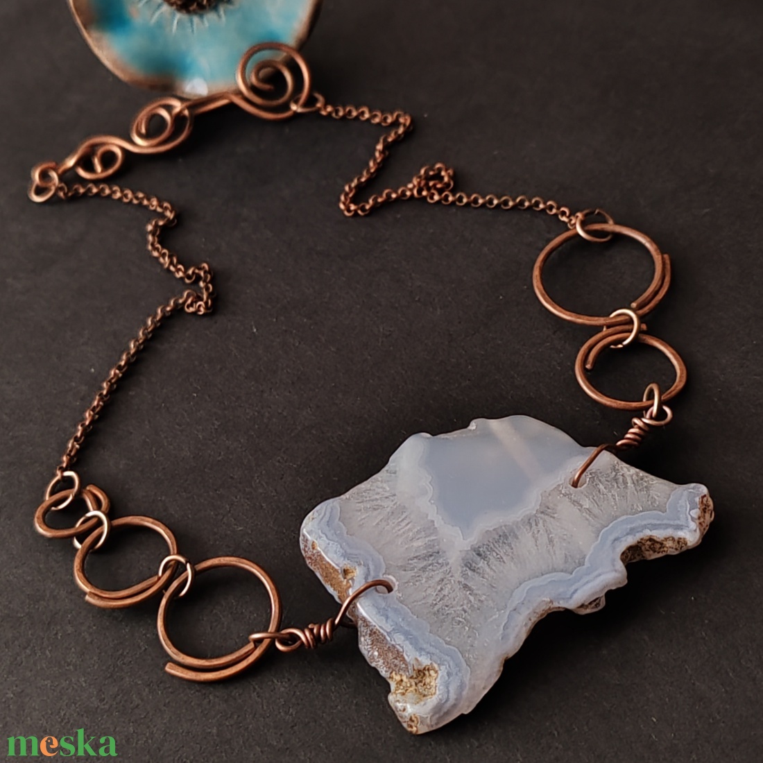 Kalcedon vörösréz nyaklánc  - ékszer - nyaklánc - gyöngyös nyaklánc - Meska.hu