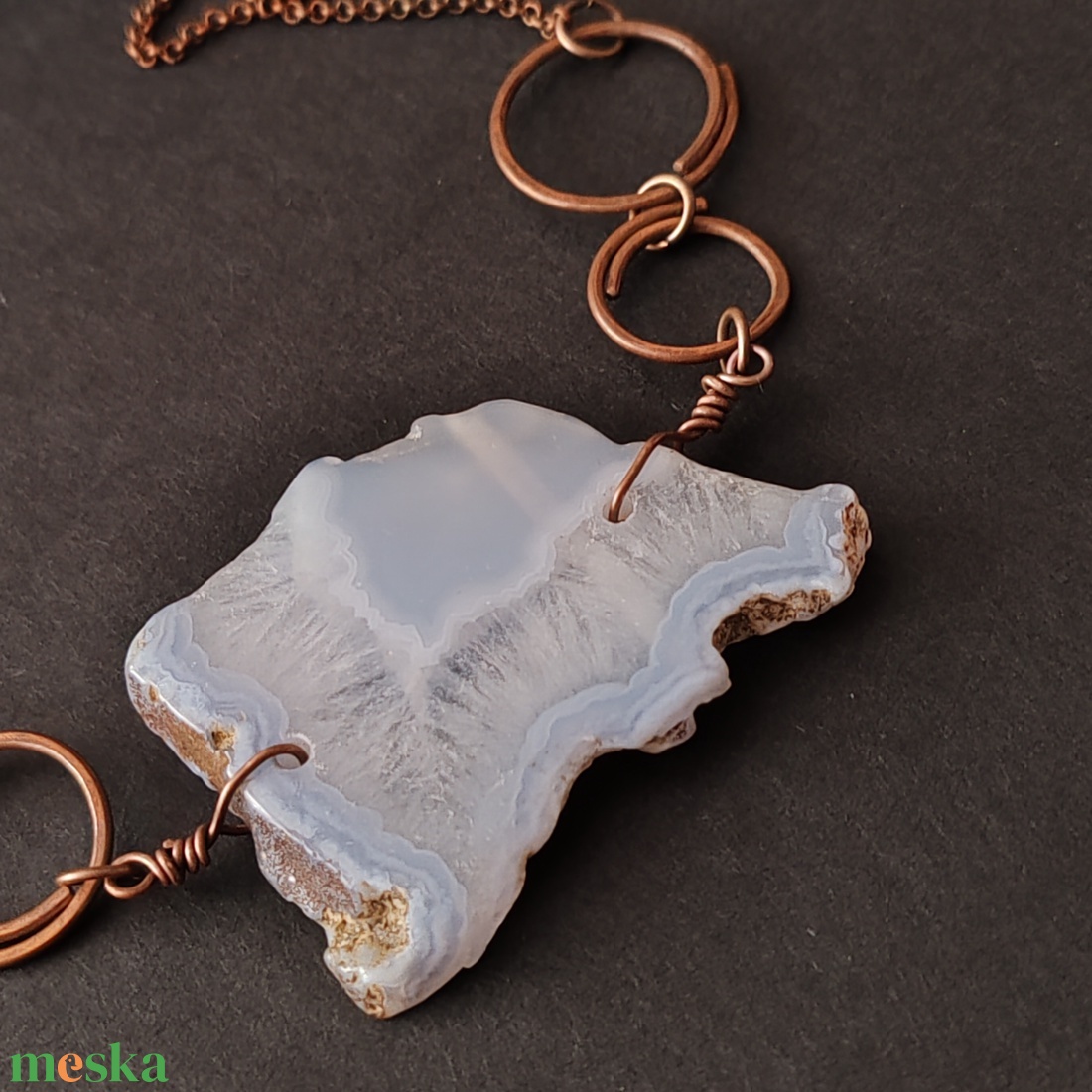 Kalcedon vörösréz nyaklánc  - ékszer - nyaklánc - gyöngyös nyaklánc - Meska.hu