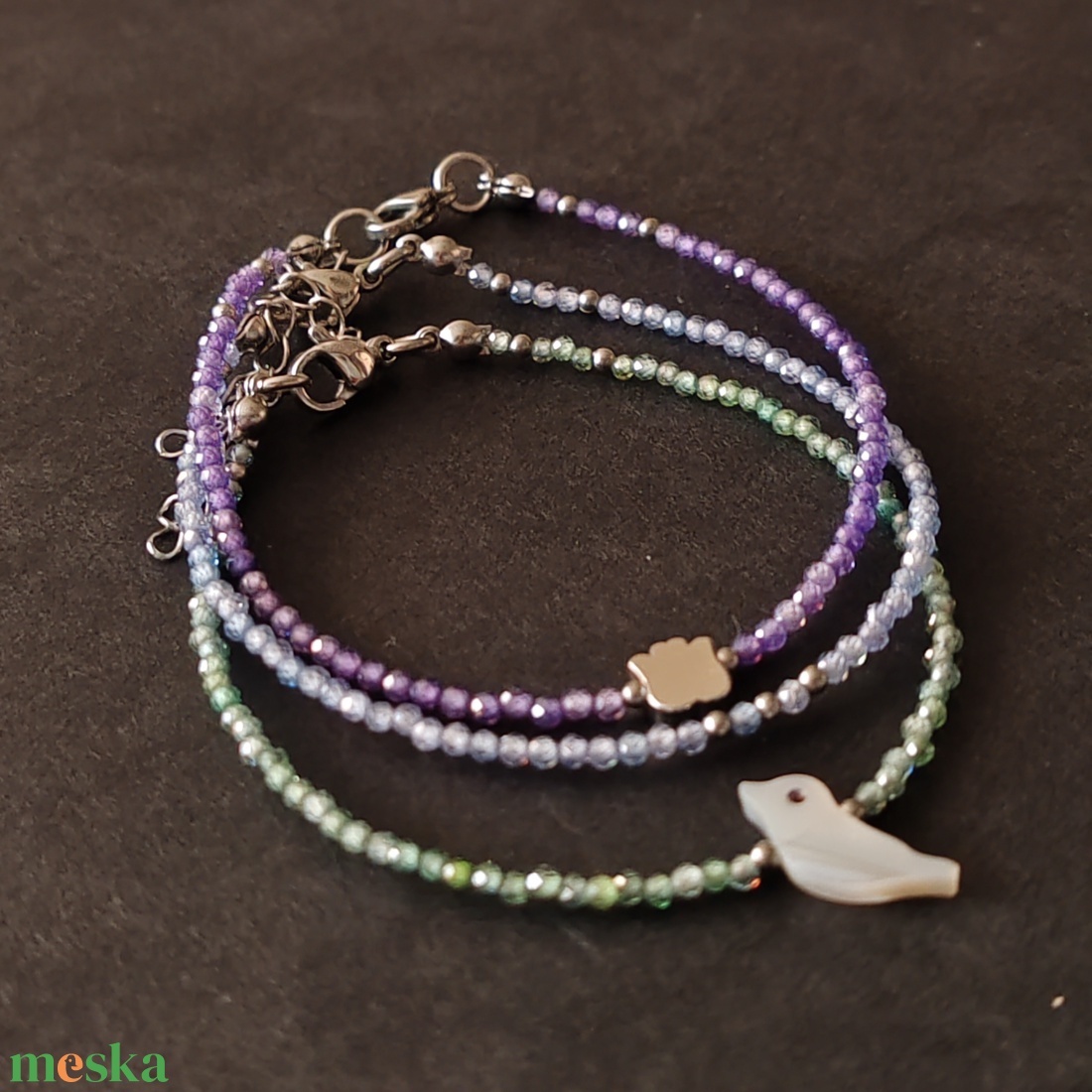 Minidesign... kismadár cirkónia karkötő  - ékszer - karkötő - gyöngyös karkötő - Meska.hu