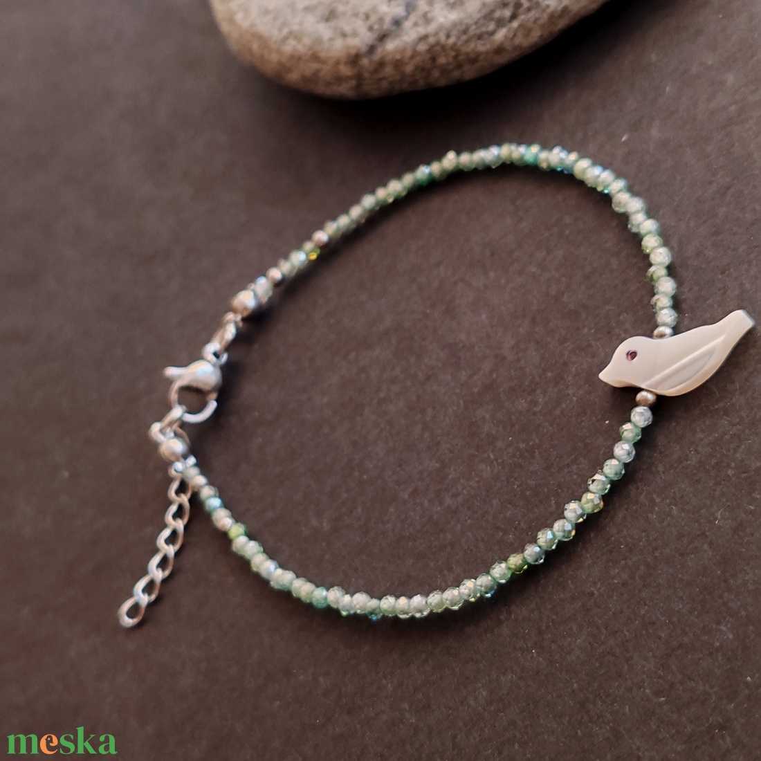 Minidesign... kismadár cirkónia karkötő  - ékszer - karkötő - gyöngyös karkötő - Meska.hu