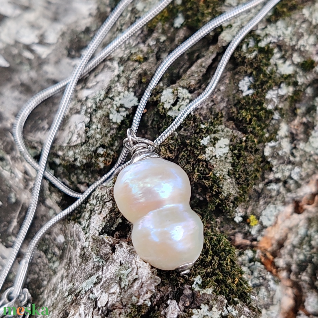 Barokk gyöngy medálos acél nyaklánc - ékszer - nyaklánc - medálos nyaklánc - Meska.hu