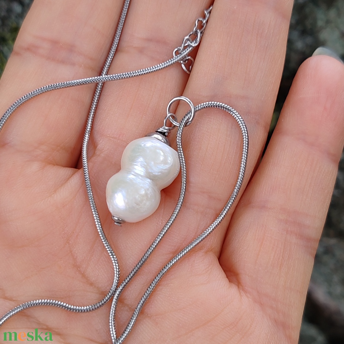 Barokk gyöngy medálos acél nyaklánc - ékszer - nyaklánc - medálos nyaklánc - Meska.hu