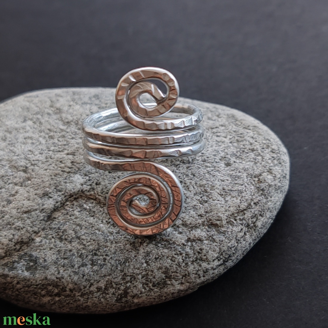 Dupla nagy csiga... ezüst alumínium gyűrű  - ékszer - gyűrű - fonódó gyűrű - Meska.hu