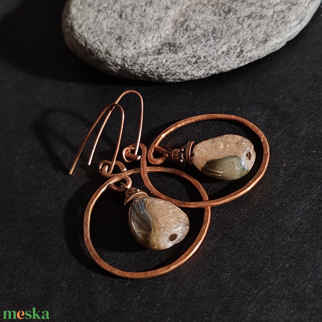 Achát vörösréz fülbevaló  - ékszer - fülbevaló - lógó fülbevaló - Meska.hu