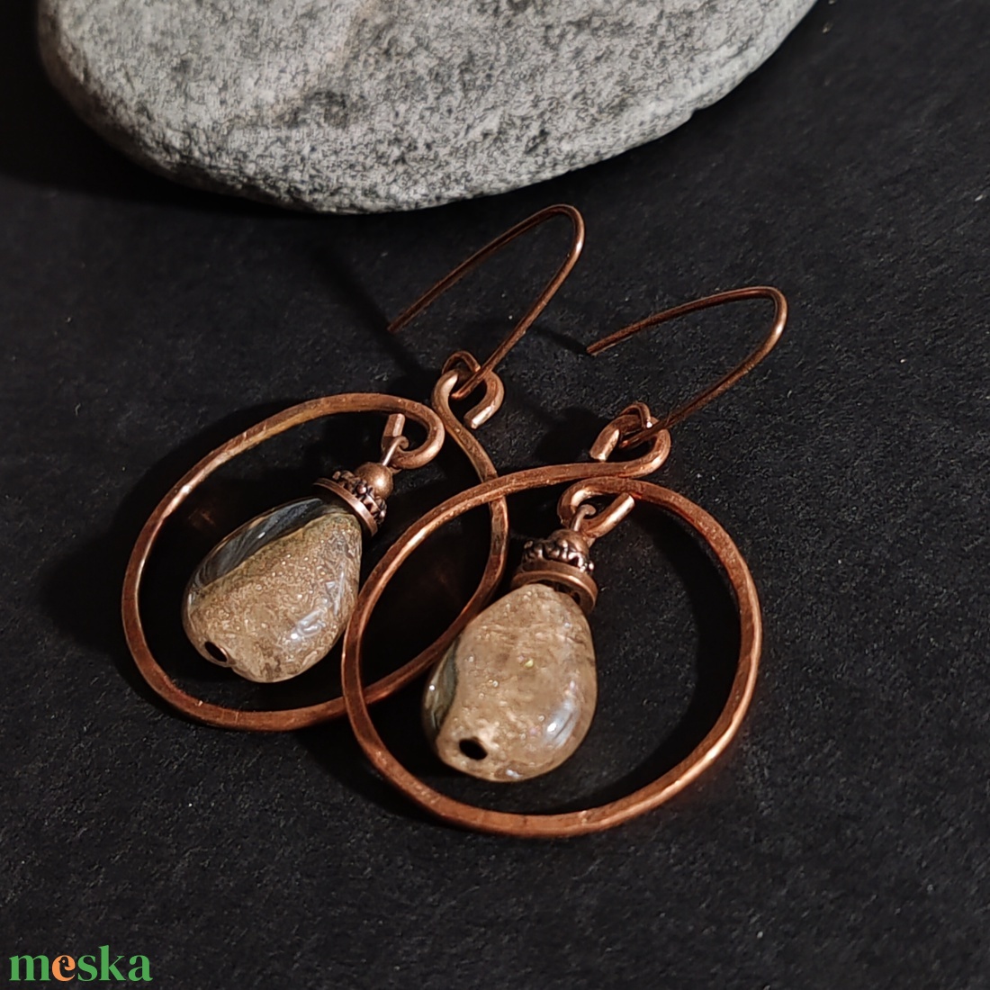 Achát vörösréz fülbevaló  - ékszer - fülbevaló - lógó fülbevaló - Meska.hu