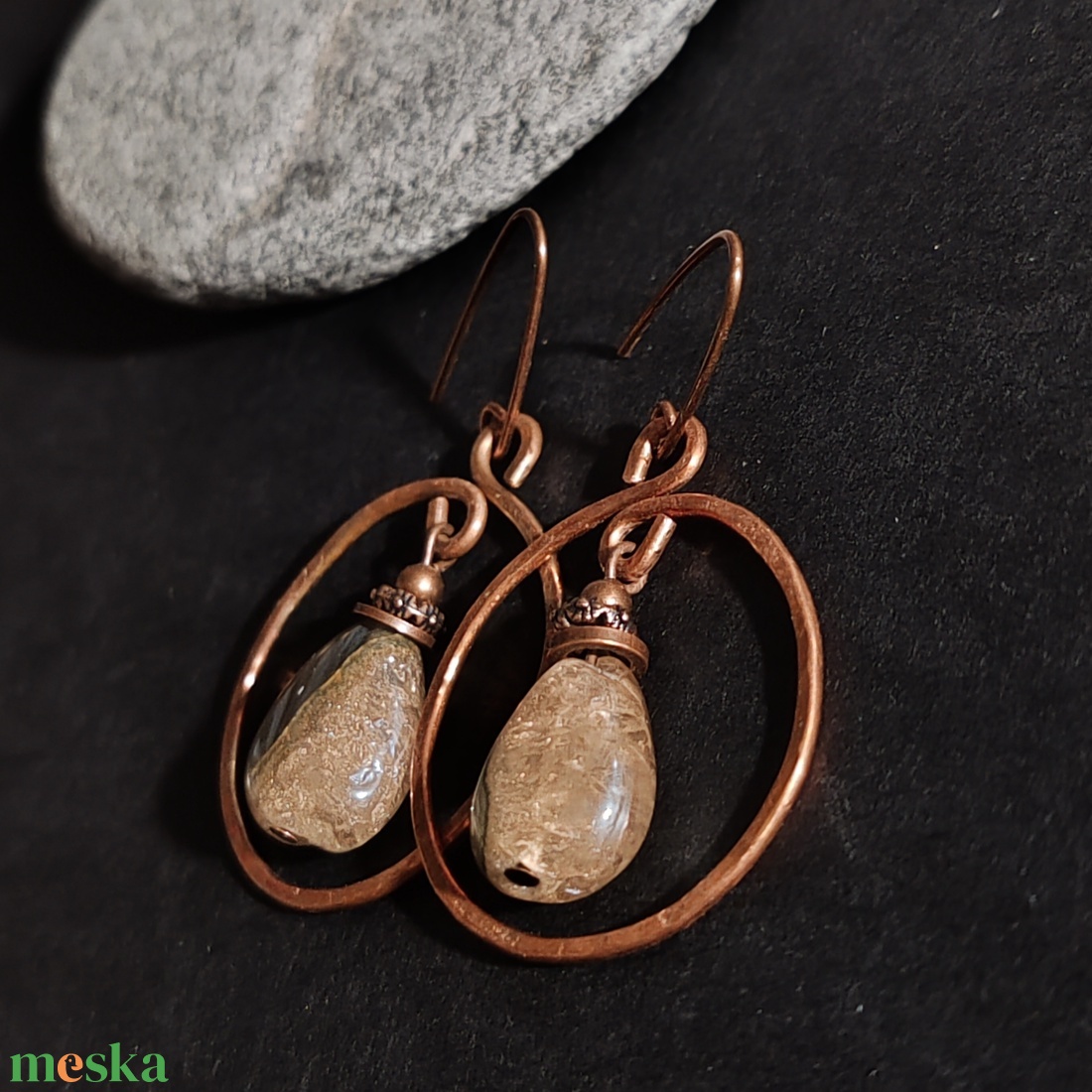 Achát vörösréz fülbevaló  - ékszer - fülbevaló - lógó fülbevaló - Meska.hu