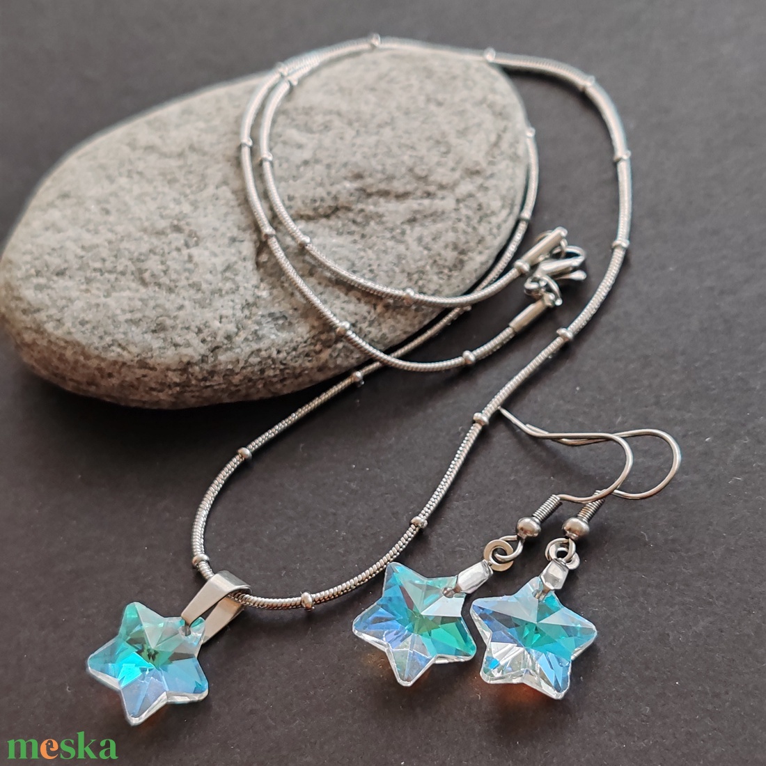 Hópihe... acél fülbevaló + nyaklánc szett - ékszer - ékszerszett - Meska.hu