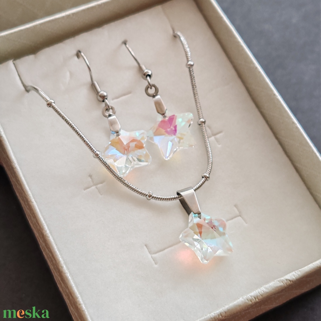 Hópihe... acél fülbevaló + nyaklánc szett - ékszer - ékszerszett - Meska.hu