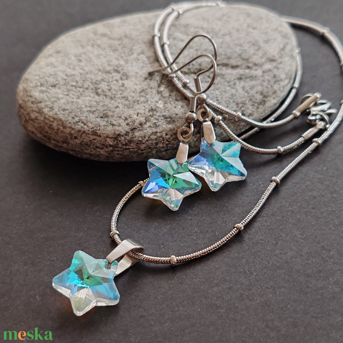 Hópihe... acél fülbevaló + nyaklánc szett - ékszer - ékszerszett - Meska.hu