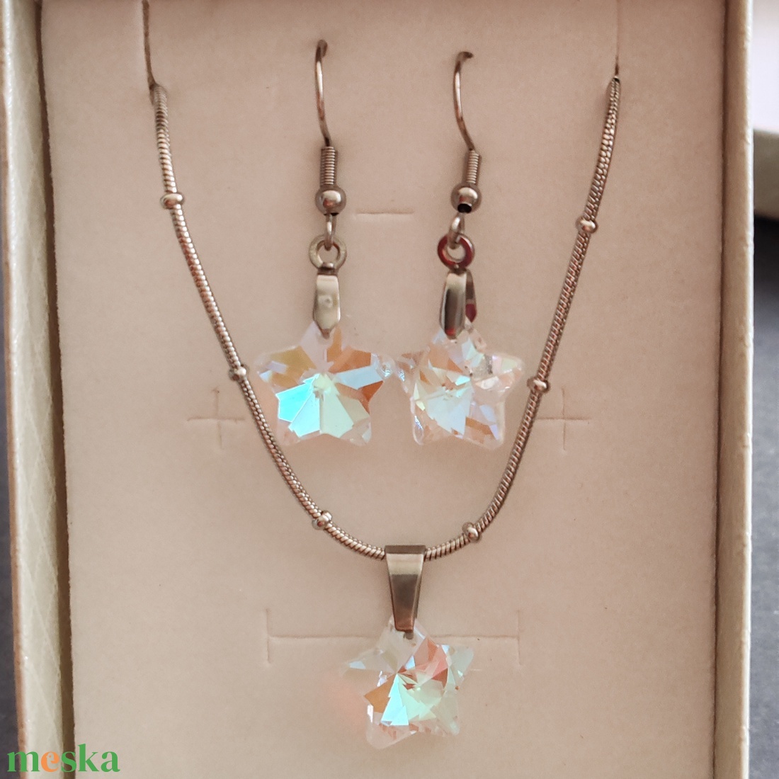 Hópihe... acél fülbevaló + nyaklánc szett - ékszer - ékszerszett - Meska.hu