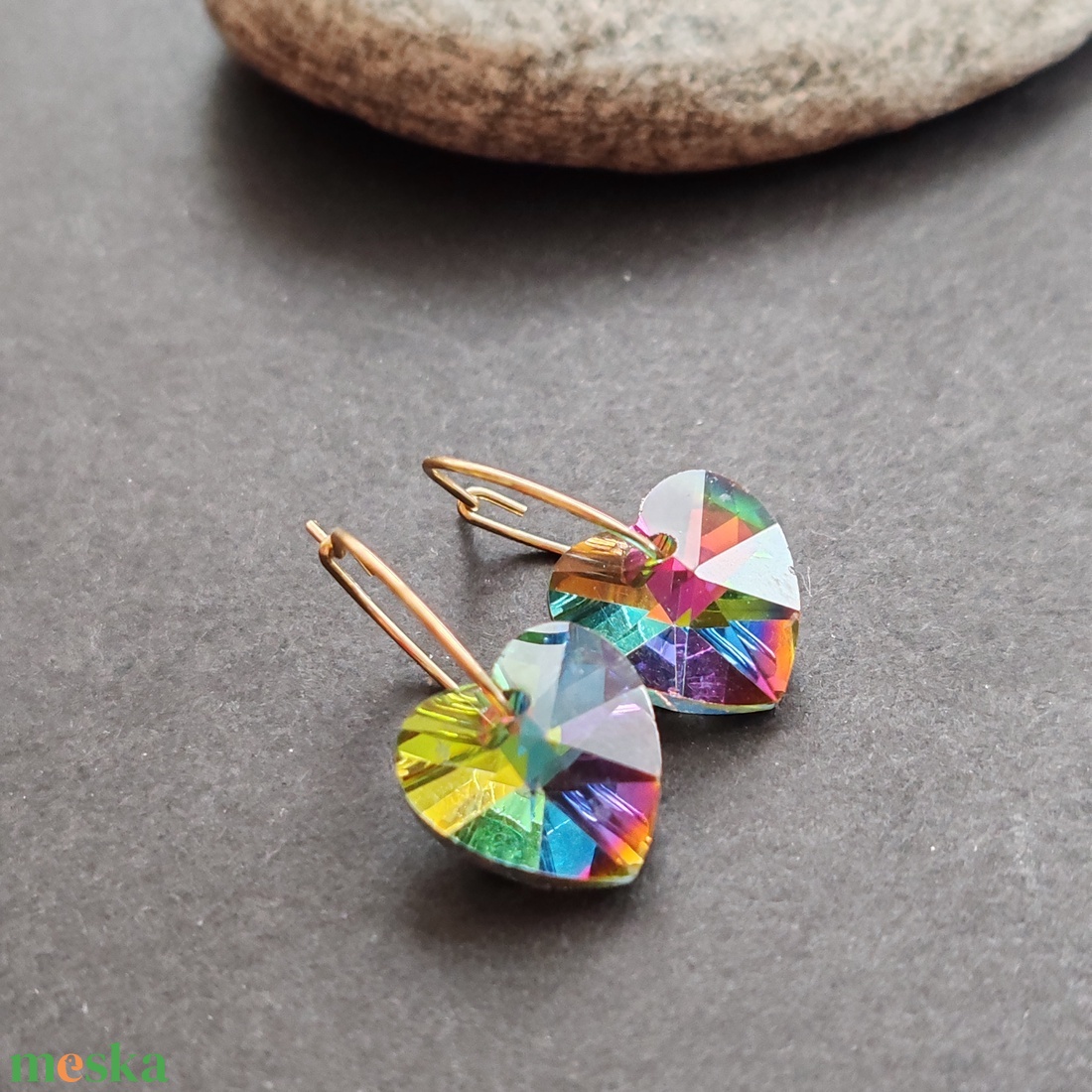 Kristályszív... acél fülbevaló - ékszer - fülbevaló - lógó fülbevaló - Meska.hu