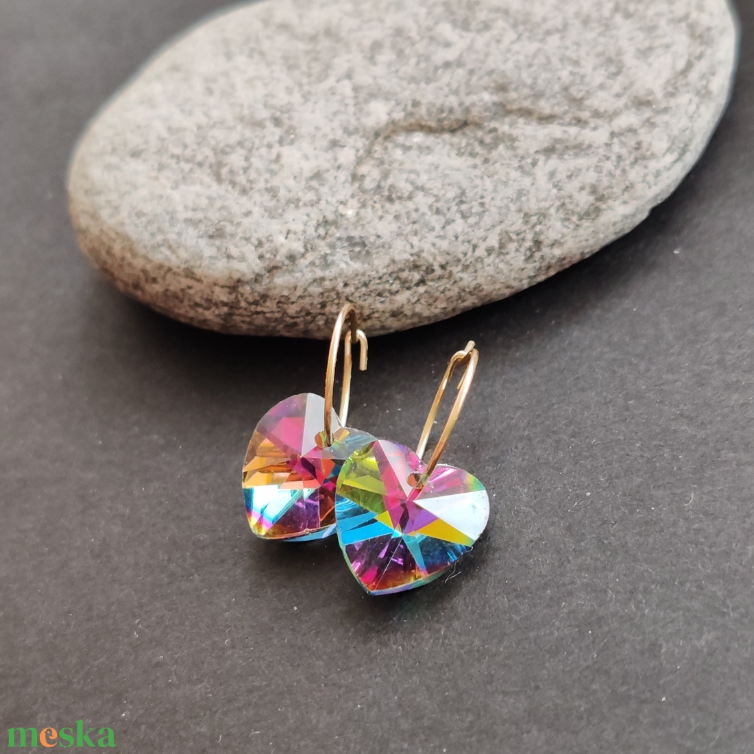 Kristályszív... acél fülbevaló - ékszer - fülbevaló - lógó fülbevaló - Meska.hu