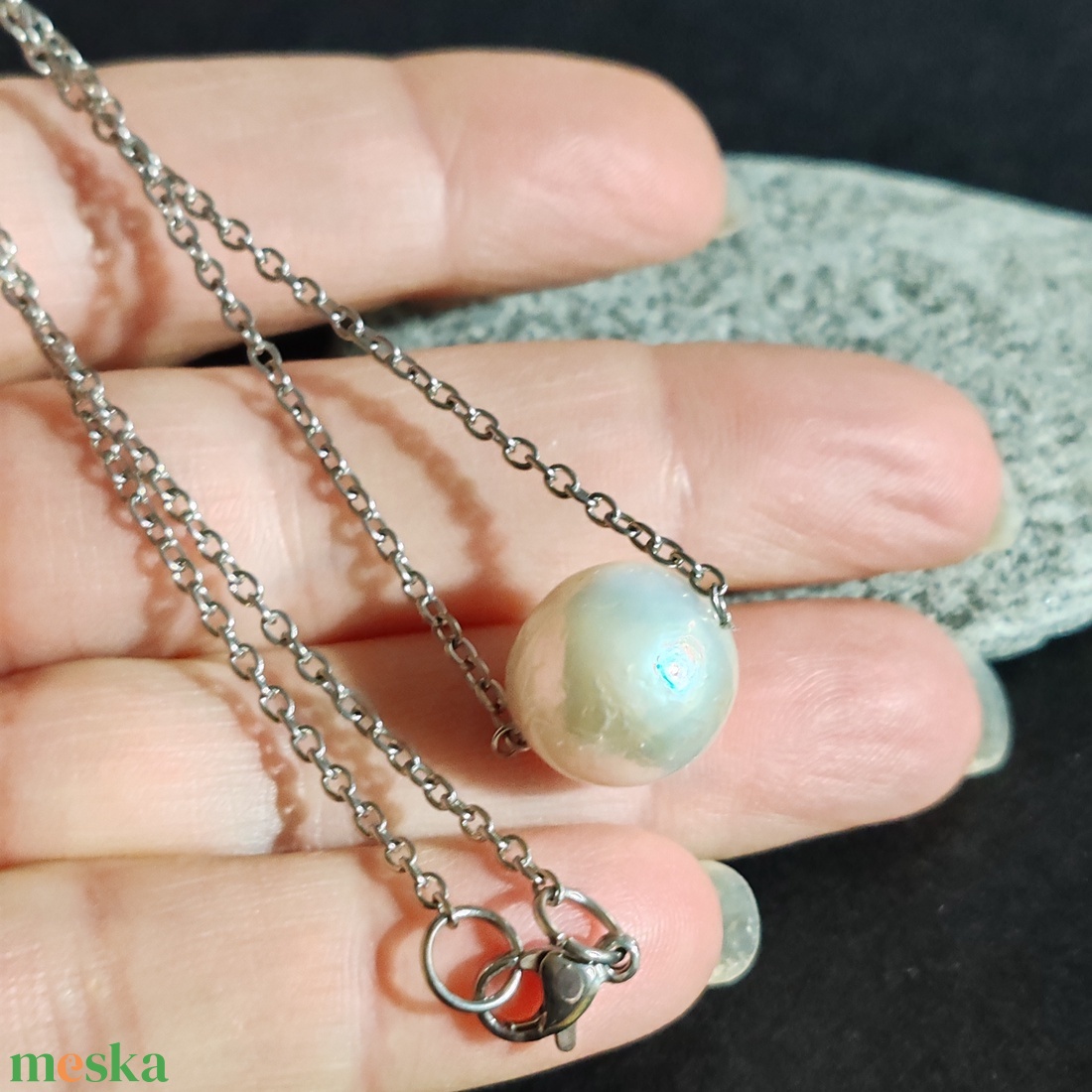 Barokk gyöngyös acél nyaklánc - ékszer - nyaklánc - medálos nyaklánc - Meska.hu