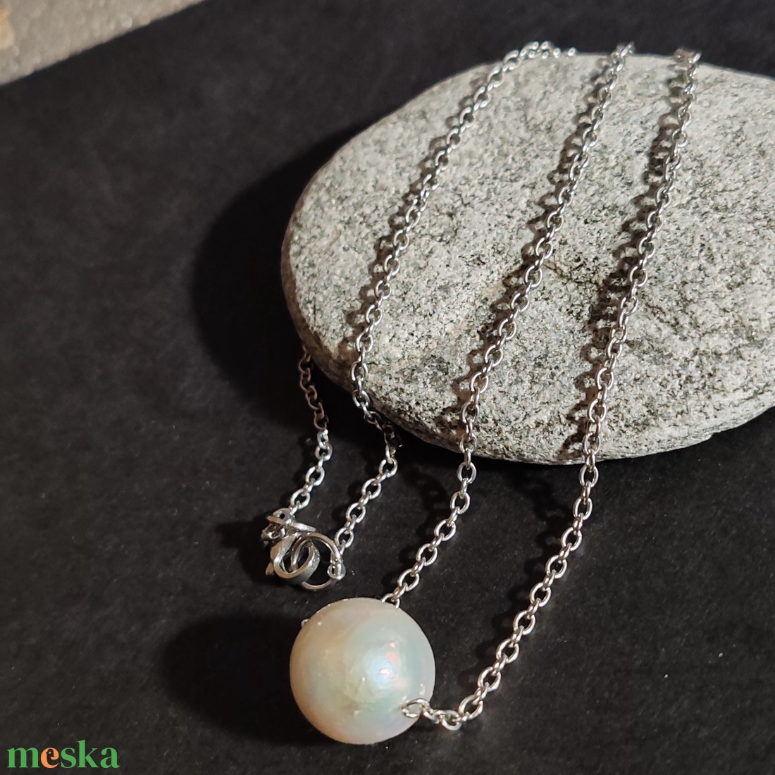 Barokk gyöngyös acél nyaklánc - ékszer - nyaklánc - medálos nyaklánc - Meska.hu