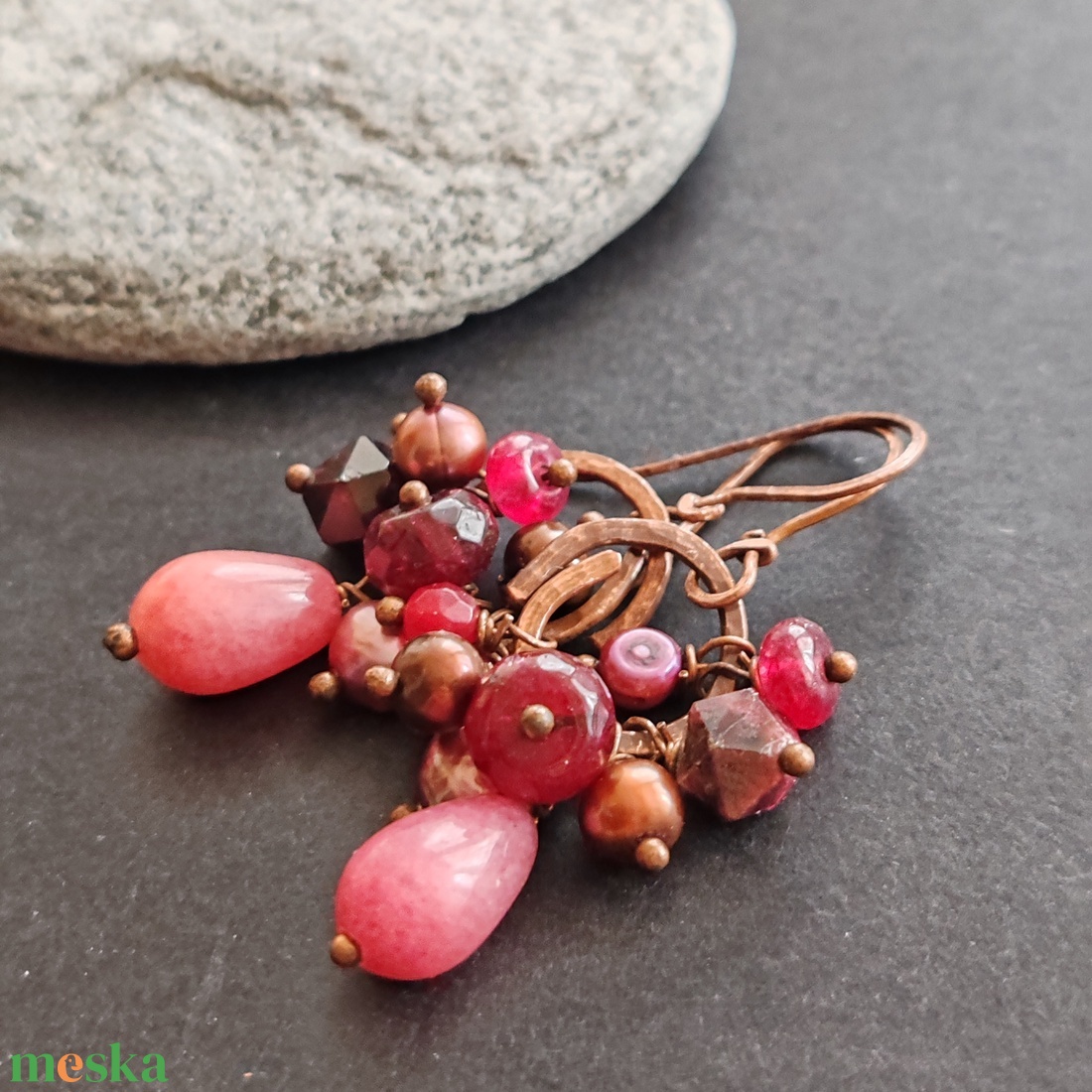 Málnácska... fürtös vörösréz fülbevaló - ékszer - fülbevaló - lógó fülbevaló - Meska.hu