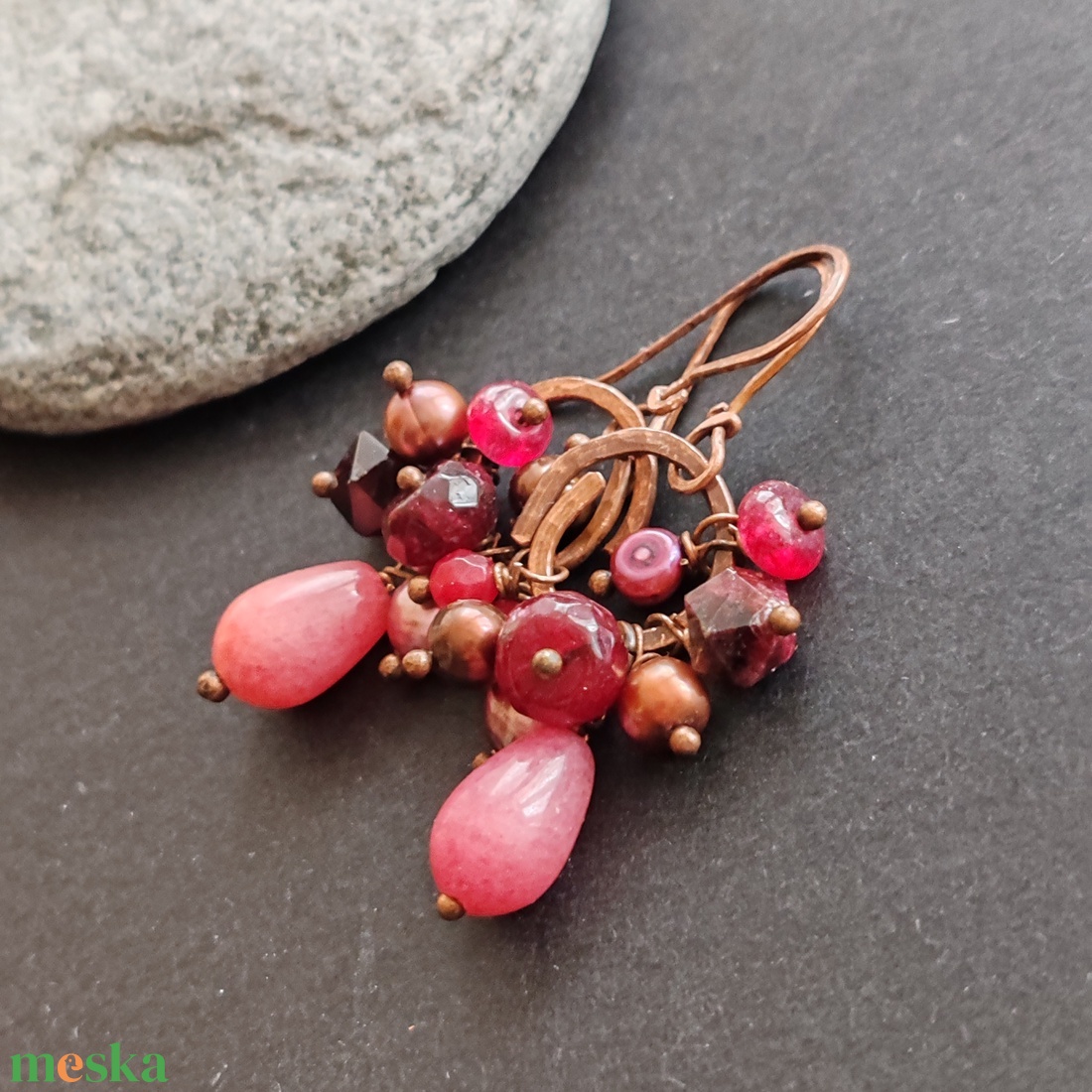 Málnácska... fürtös vörösréz fülbevaló - ékszer - fülbevaló - lógó fülbevaló - Meska.hu