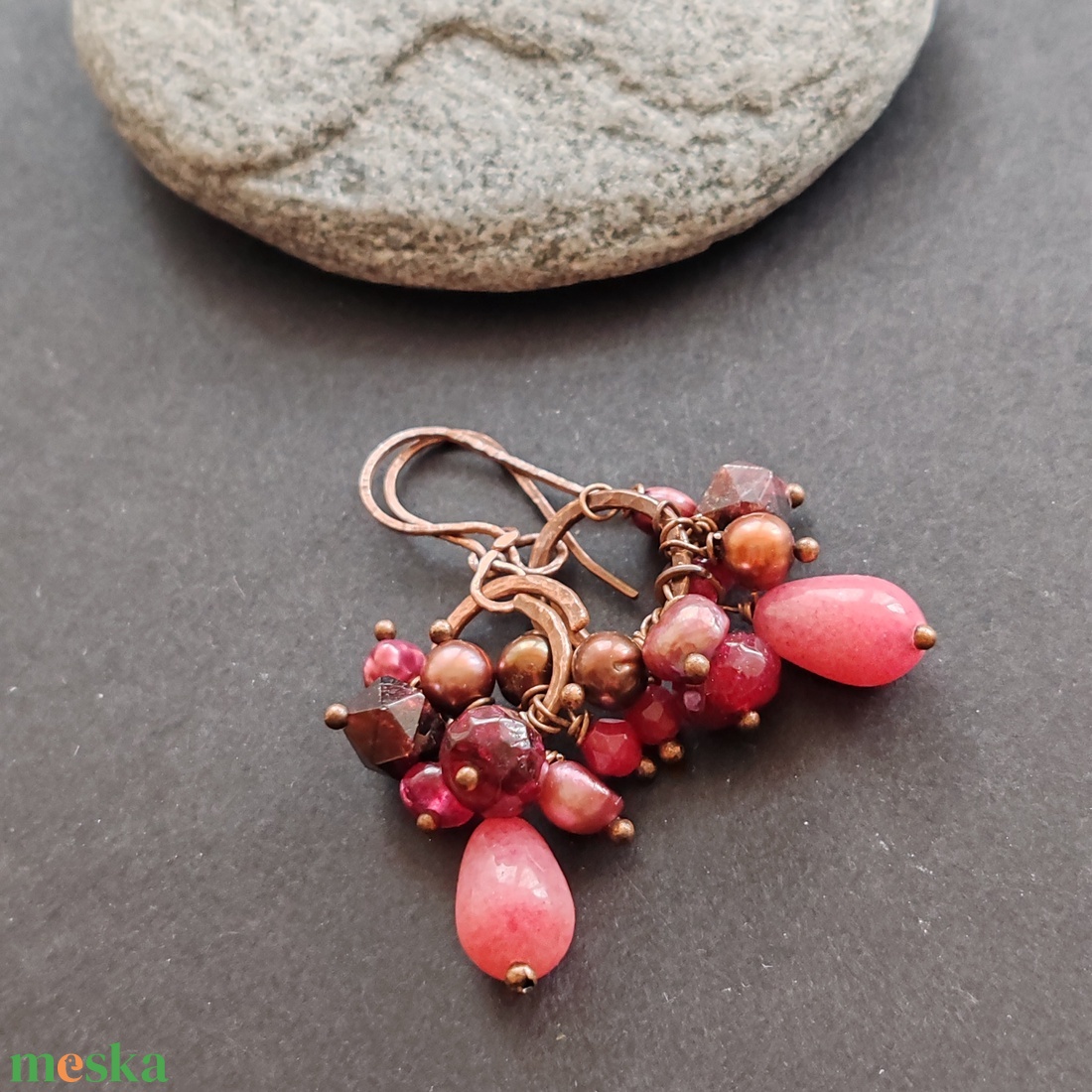Málnácska... fürtös vörösréz fülbevaló - ékszer - fülbevaló - lógó fülbevaló - Meska.hu