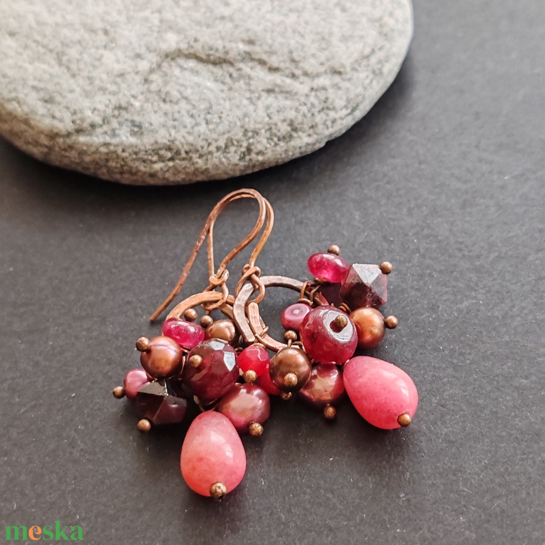 Málnácska... fürtös vörösréz fülbevaló - ékszer - fülbevaló - lógó fülbevaló - Meska.hu
