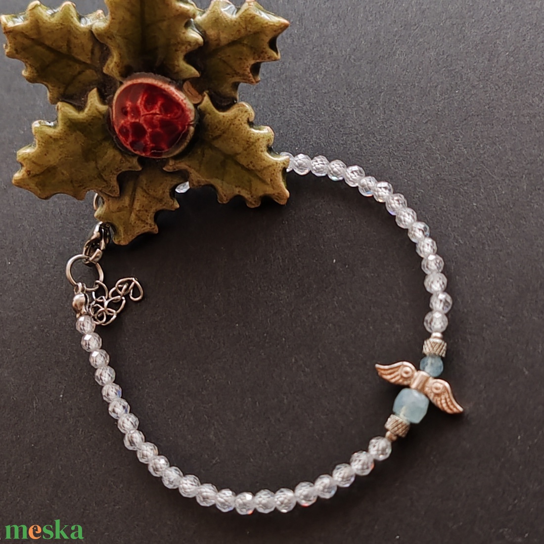 Minidesign... akvamarin angyalka karkötő  - ékszer - karkötő - gyöngyös karkötő - Meska.hu