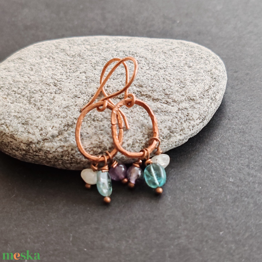 Hármak... vörösréz fülbevaló - ékszer - fülbevaló - lógó fülbevaló - Meska.hu