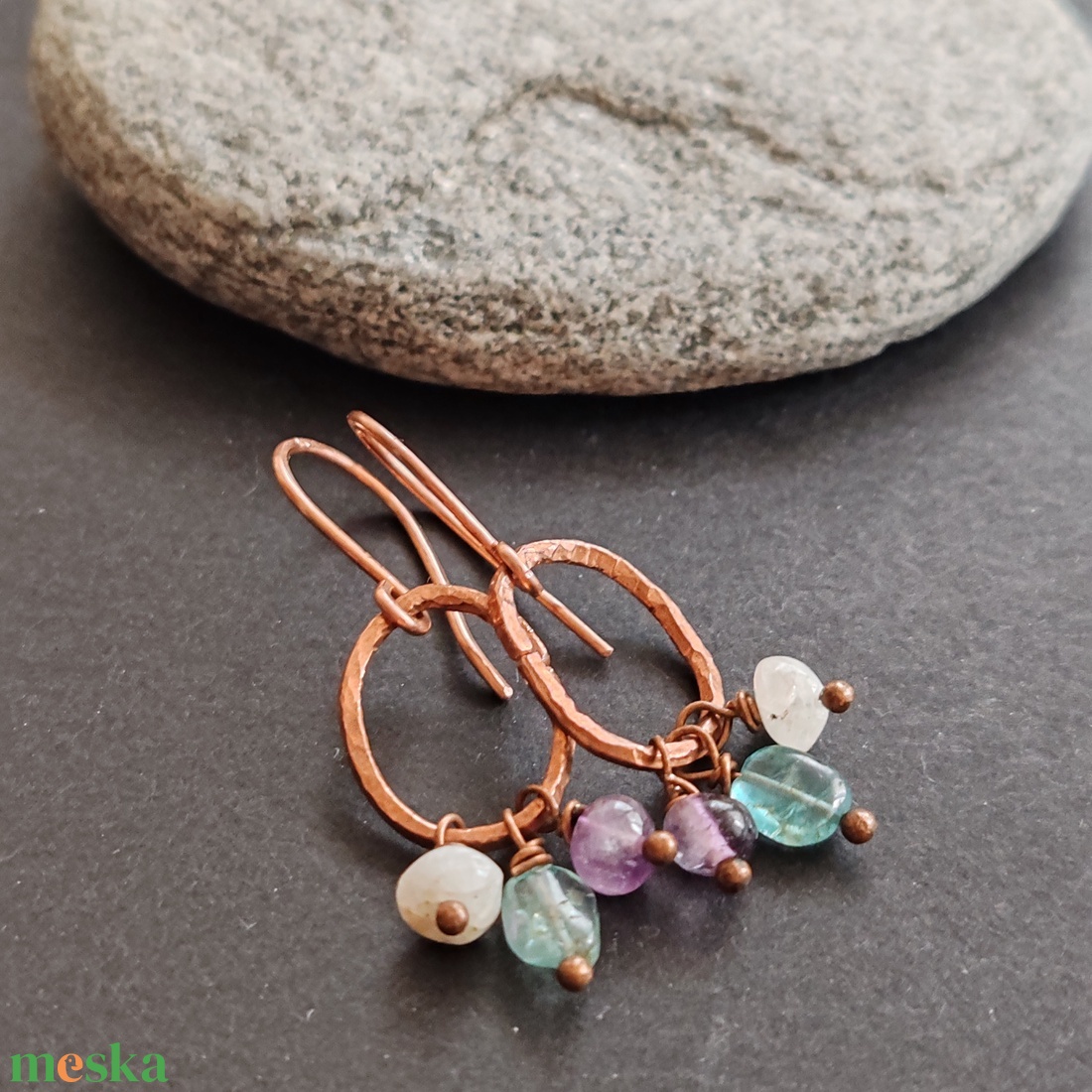 Hármak... vörösréz fülbevaló - ékszer - fülbevaló - lógó fülbevaló - Meska.hu