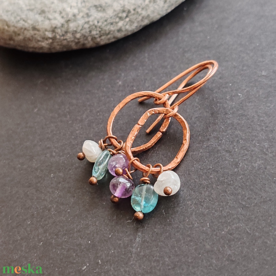 Hármak... vörösréz fülbevaló - ékszer - fülbevaló - lógó fülbevaló - Meska.hu