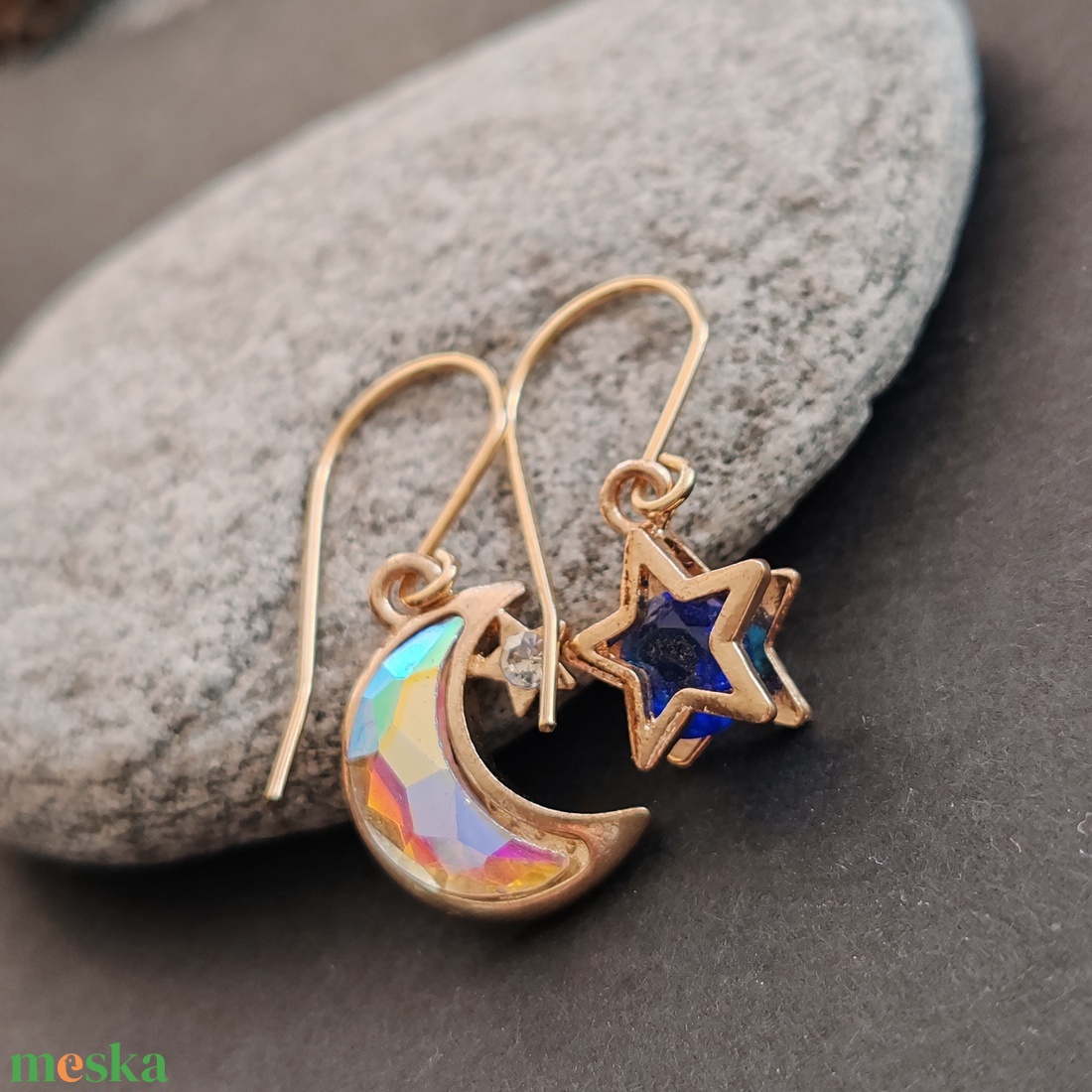 Csillag - hold fülbevaló - ékszer - fülbevaló - lógó fülbevaló - Meska.hu