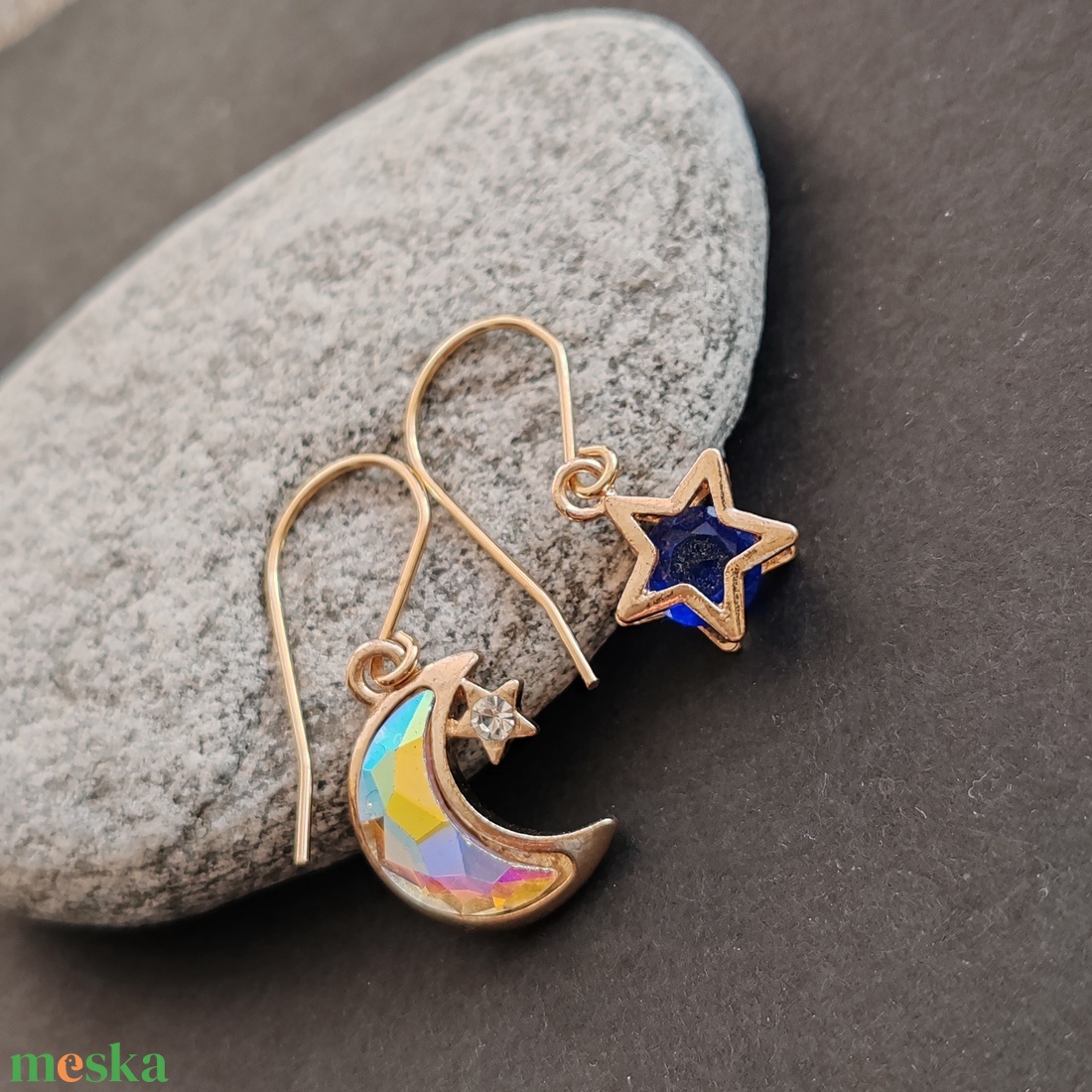 Csillag - hold fülbevaló - ékszer - fülbevaló - lógó fülbevaló - Meska.hu