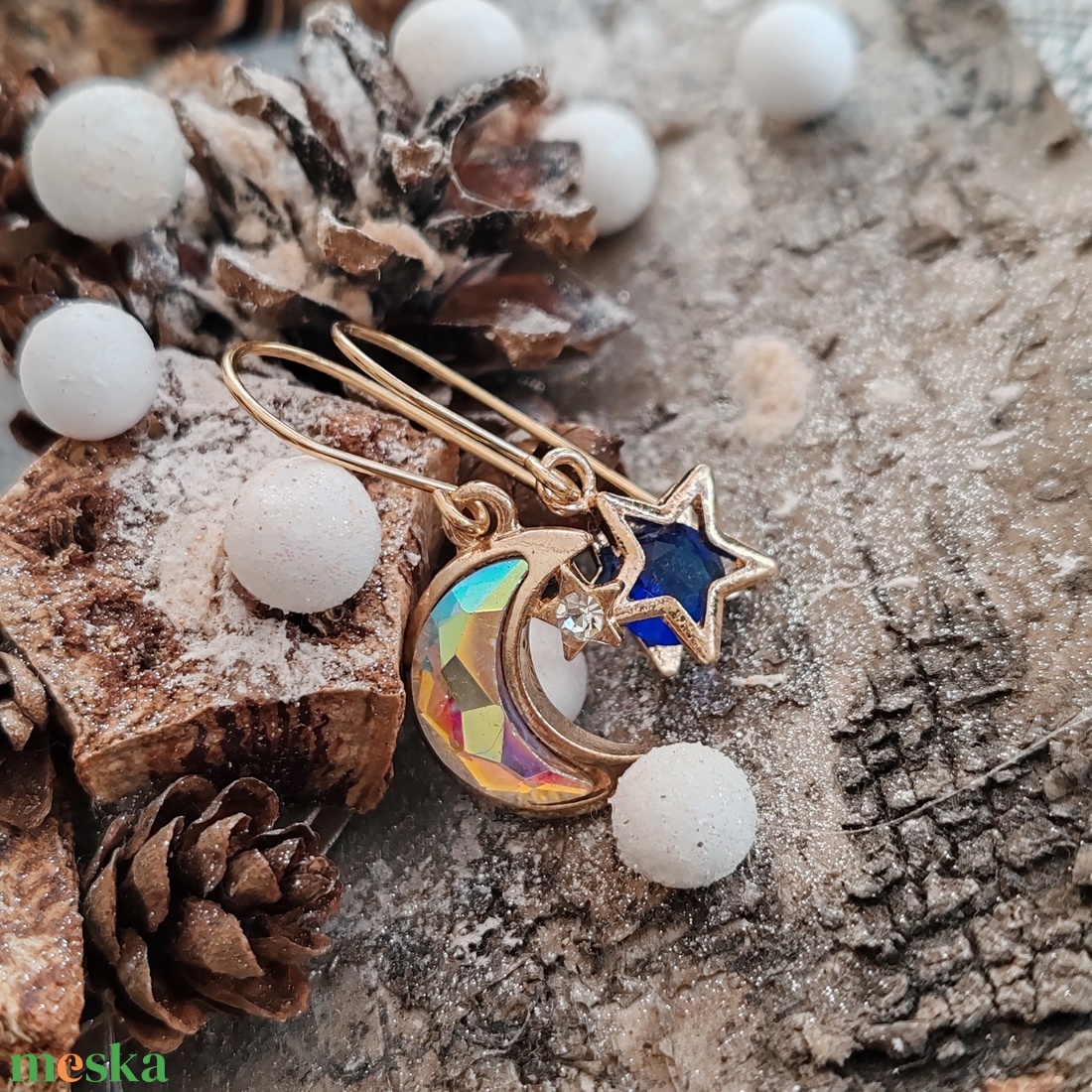 Csillag - hold fülbevaló - ékszer - fülbevaló - lógó fülbevaló - Meska.hu