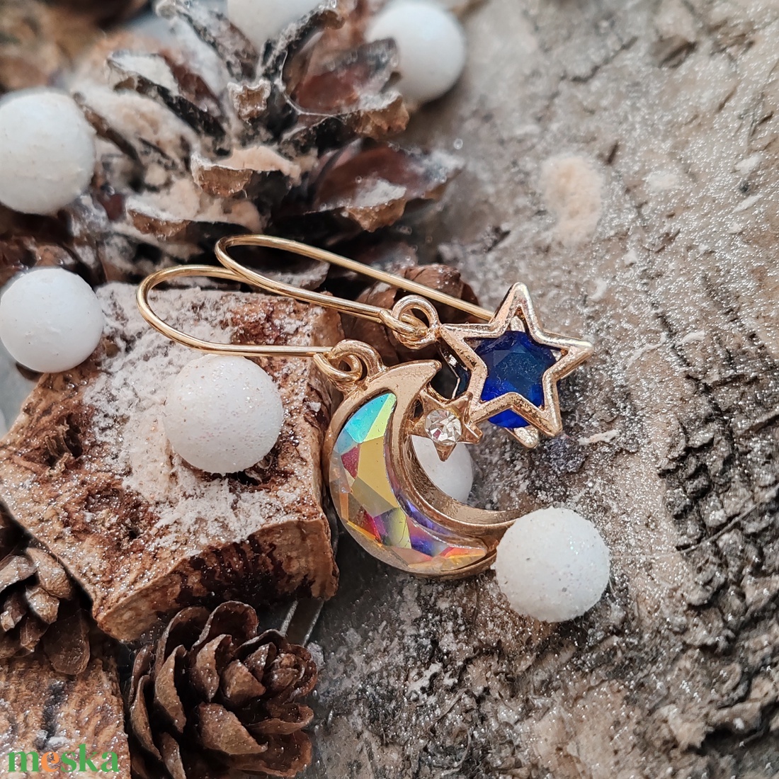 Csillag - hold fülbevaló - ékszer - fülbevaló - lógó fülbevaló - Meska.hu