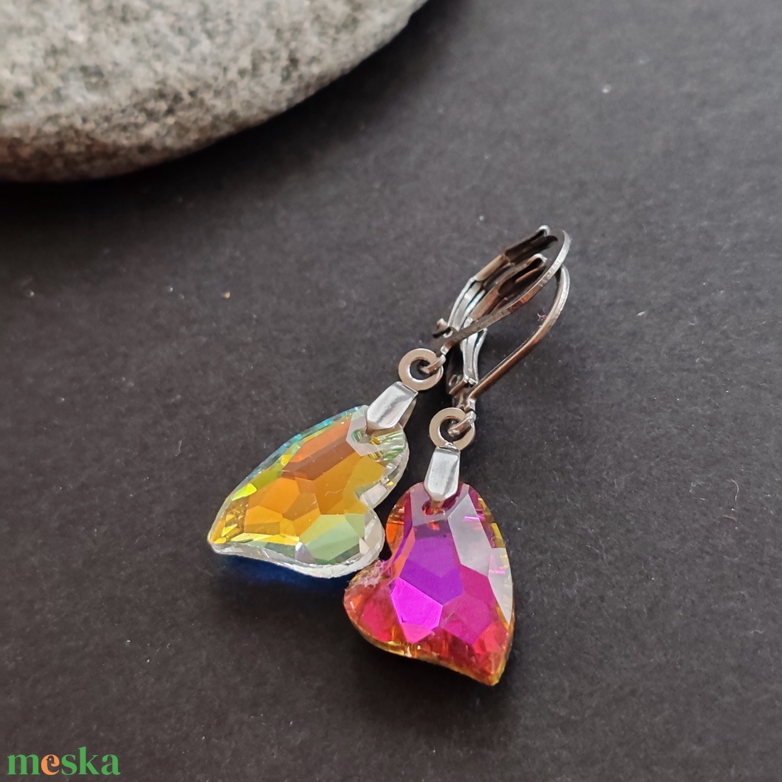 Kristályszív fülbevaló - ékszer - fülbevaló - lógó fülbevaló - Meska.hu