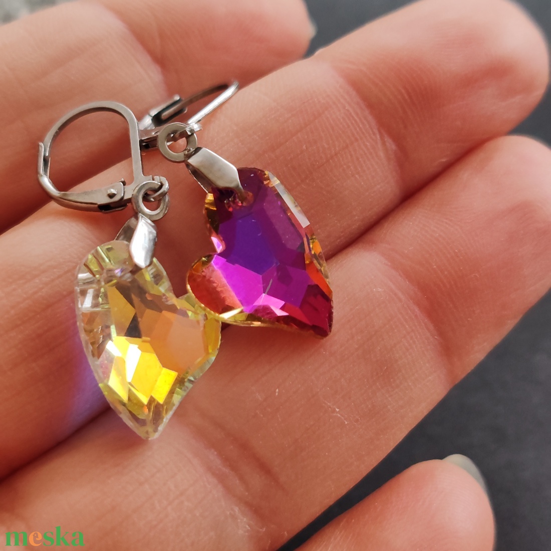 Kristályszív fülbevaló - ékszer - fülbevaló - lógó fülbevaló - Meska.hu