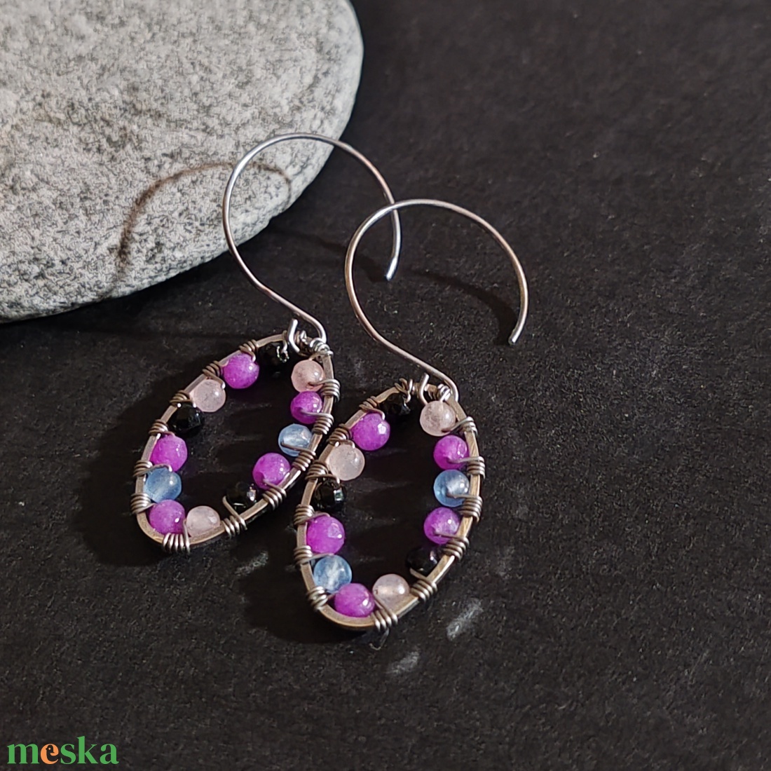 Színes achát fülbevaló  - ékszer - fülbevaló - lógó fülbevaló - Meska.hu