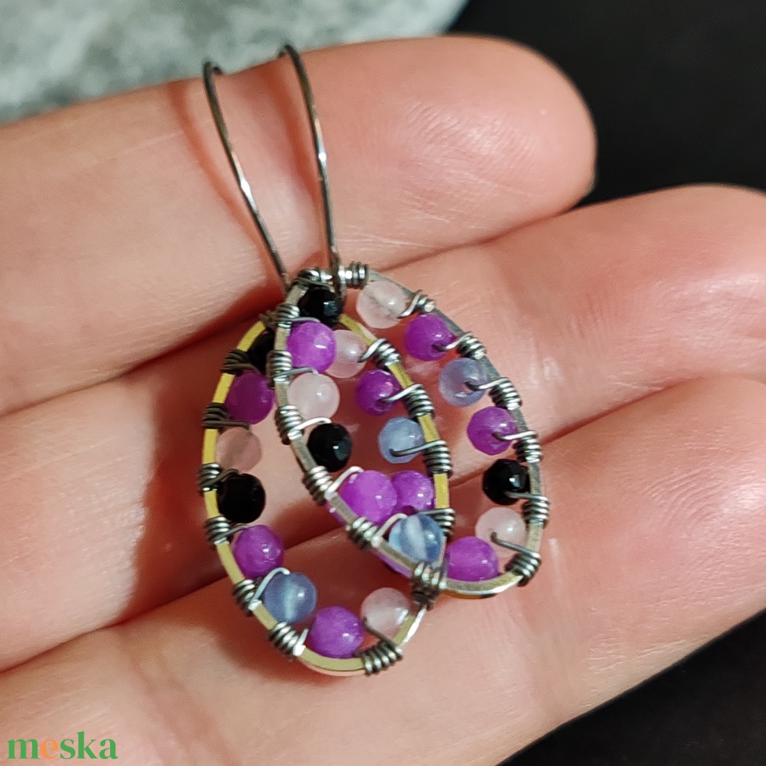 Színes achát fülbevaló  - ékszer - fülbevaló - lógó fülbevaló - Meska.hu